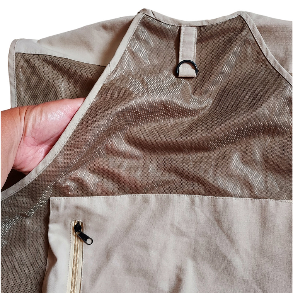 Eagle Claw Deluxe Beige Utility Fly Fishing Vest 10 Pocket Adjustable Zip  Sz XL - Picture 7 of 8